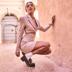 Mocassin TEXTO noir en cuir à semelle crantée