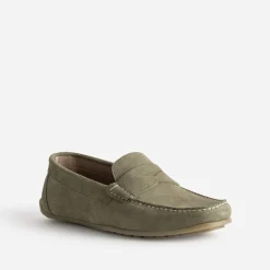 Mocassin-bateau kaki cuir velours