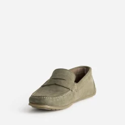 Mocassin-bateau kaki cuir velours