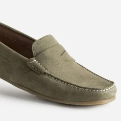 Mocassin-bateau kaki cuir velours