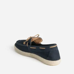 Mocassin-bateau marine en cuir velours