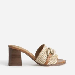 Mule à talon beige effet raphia