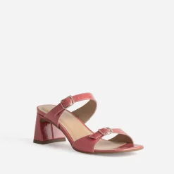 Mule à talon rose cuir verni double bride