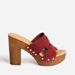 Mule à talon TEXTO bordeaux en cuir velours