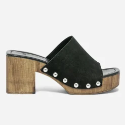 Mule à talon TEXTO noire en cuir velours