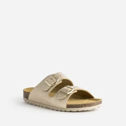 Mule anatomique dorée en cuir froissé éco-conçu