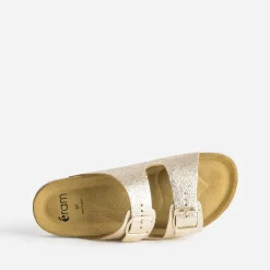Mule anatomique dorée en cuir froissé éco-conçu