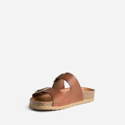 Mule anatomique marron en cuir éco-conçu