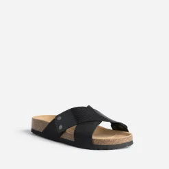 Mule anatomique noire en cuir velours