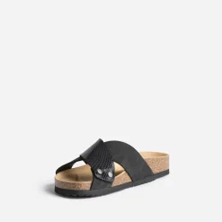 Mule anatomique noire en cuir velours