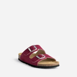 Mule anatomique prune en cuir velours