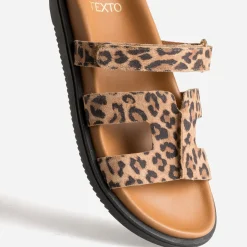 Mule beige cuir à motif léopard