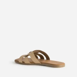 Mule beige cuir brides tressées