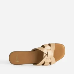 Mule beige cuir brides tressées