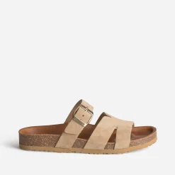 Mule beige cuir velours double bride