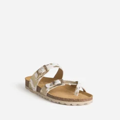 Mule blanche cuir effet poulain motif vache