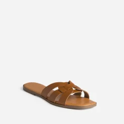 Mule camel cuir brides tressées