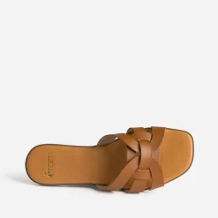 Mule camel cuir brides tressées