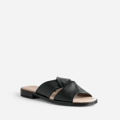 Mule CAPRICE noire en cuir à brides croisées