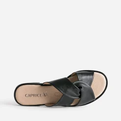 Mule CAPRICE noire en cuir à brides croisées