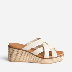Mule compensée beige éco-conçue en cuir souple