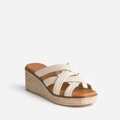 Mule compensée beige éco-conçue en cuir souple