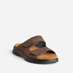 Mule FRANCE ARNIO marron cuir à scratchs