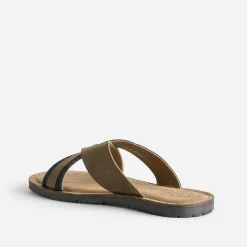 Mule marron éco-conçue en cuir et denim