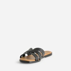 Mule noire cuir brides détails couture