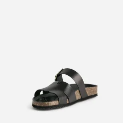 Mule noire cuir double bride