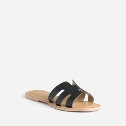 Mule noire en cuir grainé