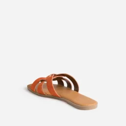 Mule orange cuir velours brides tressées