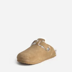 Mule TEXTO beige cuir velours fourré