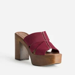 Mule TEXTO bordeaux cuir velours à talon