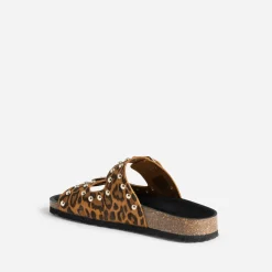 Mule TEXTO camel cuir velours motif léopard éco-conçu