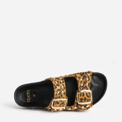 Mule TEXTO camel cuir velours motif léopard éco-conçu