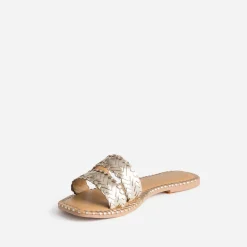 Mule TEXTO dorée cuir tressé