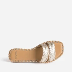 Mule TEXTO dorée cuir tressé