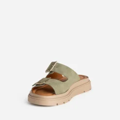 Mule TEXTO kaki cuir velours