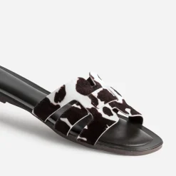 Mule TEXTO marron cuir motif vache