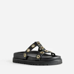 Mule TEXTO noire cuir décor oeillets