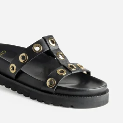 Mule TEXTO noire cuir décor oeillets
