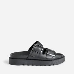 Mule TEXTO noire en cuir à semelle épaisse