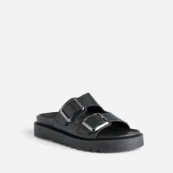 Mule TEXTO noire en cuir à semelle épaisse