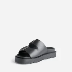 Mule TEXTO noire en cuir à semelle épaisse