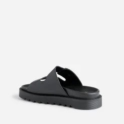 Mule TEXTO noire en cuir à semelle épaisse