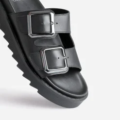 Mule TEXTO noire en cuir à semelle épaisse