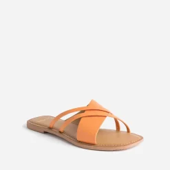 Mule TEXTO orange en cuir à brides fantaisie