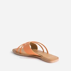 Mule TEXTO orange en cuir à brides fantaisie