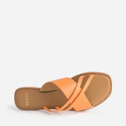 Mule TEXTO orange en cuir à brides fantaisie